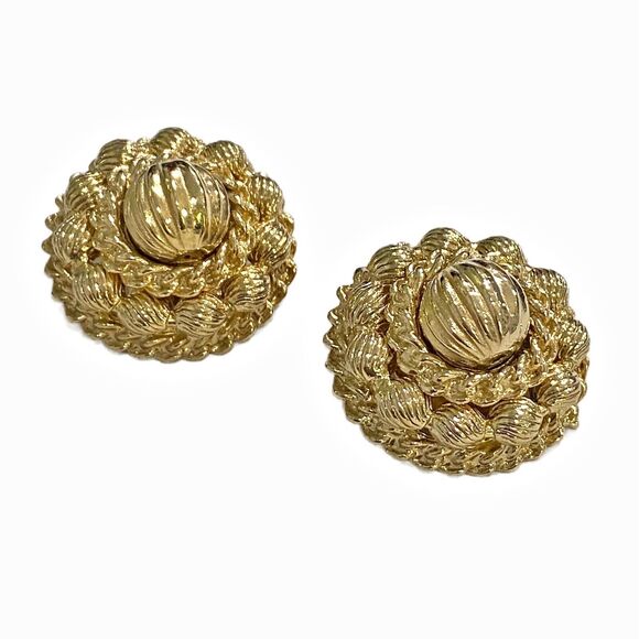 Vintage Coro Clip On Earrings Classic Gold textured dimensional stacked rounds - Picture 1 of 7